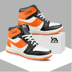 High Tops Mens Sneakers Synthetic Shoes Orange Black 